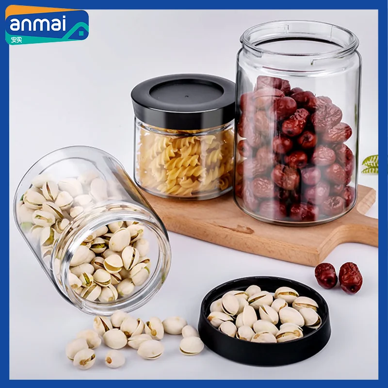 Anmai Glass Airtight Jar Food Storage Sealed Cans with Lid Leak-proof Food Containers Set 450ml 700ml Kitchen Organization