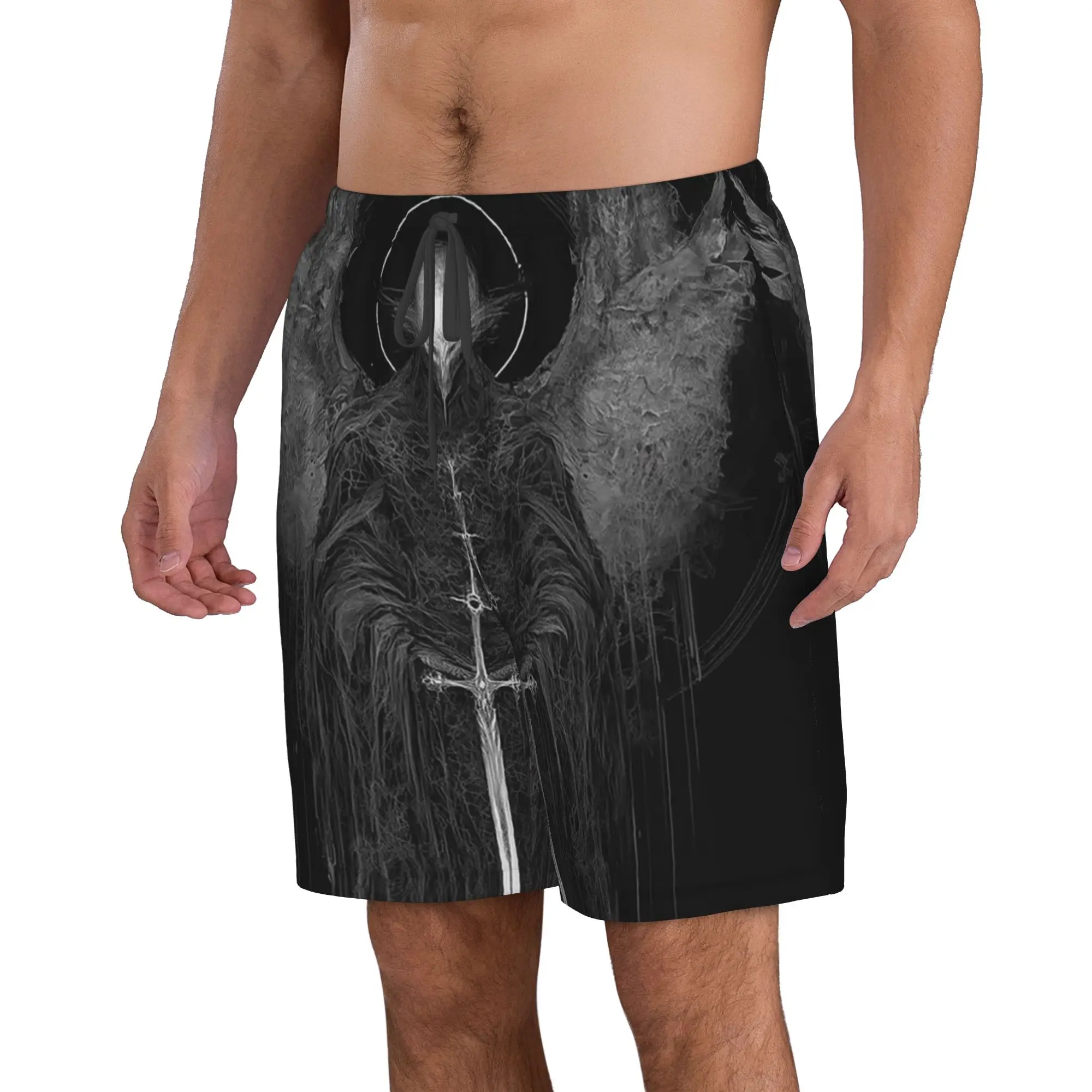 Mysterious Dark Angel God Wielding Sword Trunks Beach Board Shorts Casual Quick Dry Swimming Summer Men Pants