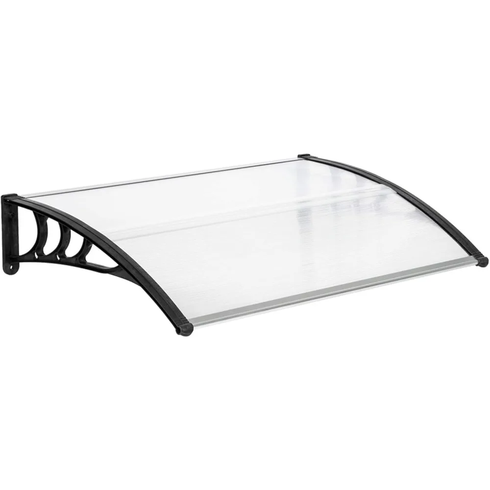 Toldo de janela de 116 polegadas / 78 polegadas / 39 polegadas ao ar livre de policarbonato folha oca porta pátio dossel (dossel prateado + suporte preto,