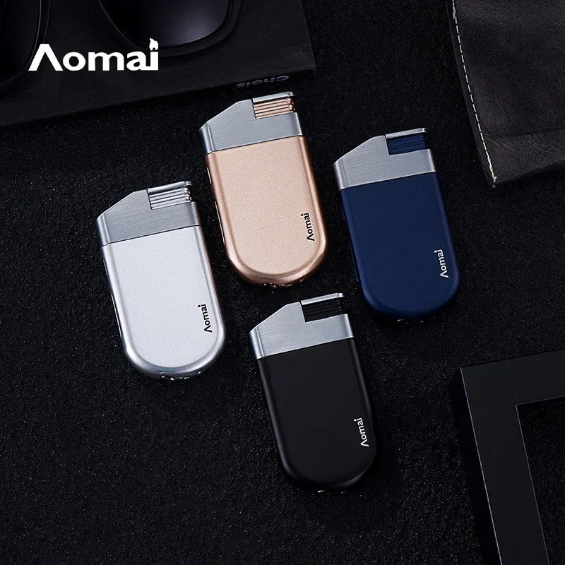 AOMAI прямая угловая зажигалка с круглым дном и синим пламенем, ветрозащитная зажигалка для труб, аксессуары для сигарет, мужской подарок AOMAI прямая угловая зажигалка с круглым дном и синим пламенем, ветрозащитная зажигалка для труб, аксессуары для сигарет, мужской подарок