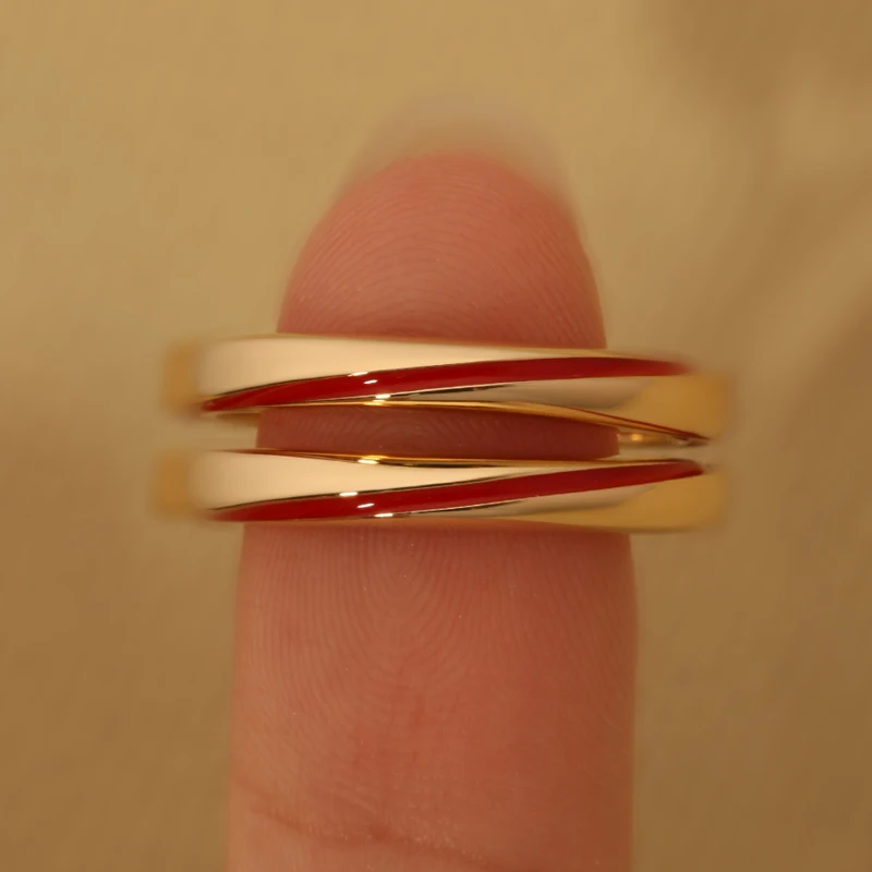 AZS Designer Handcrafted Custom Red Thread of Fate Gold-Plated Silver Rings with Lab-Grown Diamonds - Valentine, Wedding rings