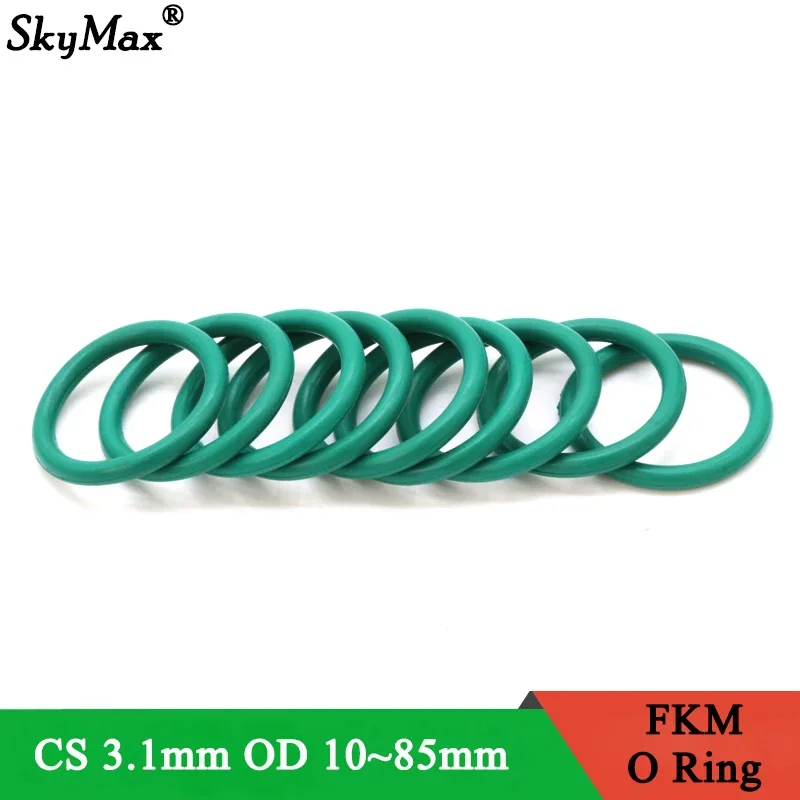 10Pcs CS3.1mm OD 10~85mm Green FKM Fluorine Rubber O Ring Sealing Gasket Insulation Oil High Temperature Resistance Green