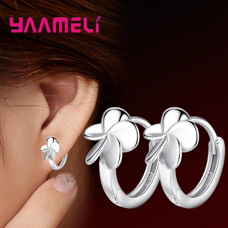 Exquisite 925 Sterling Silver Five Petal Flower Shape Metal Hoop Earrings for Woman Girls Wedding Engagement Party Jewelry Gifts