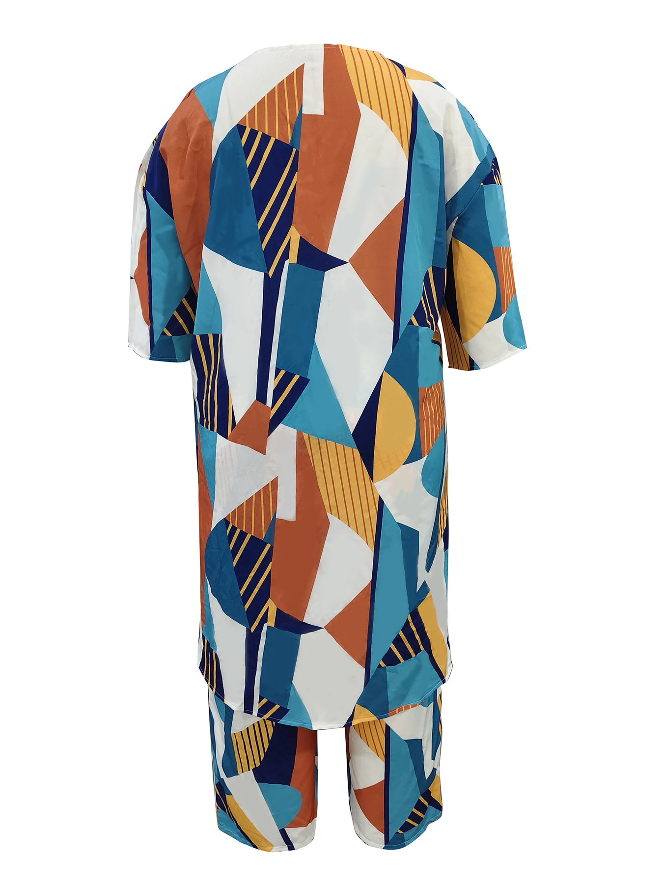 Plus - Size Geometric Color - Block Set! Cardigan + Wide - Leg Pants, Perfect for Vacay & Daily