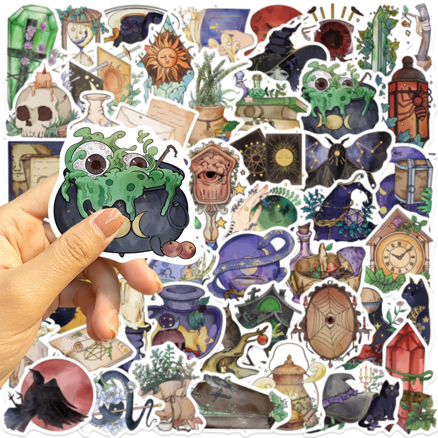 Set di adesivi impermeabili da strega gotica da 50 pezzi per riviste, scrapbooking, artigianato fai da te, laptop, custodie per telefoni