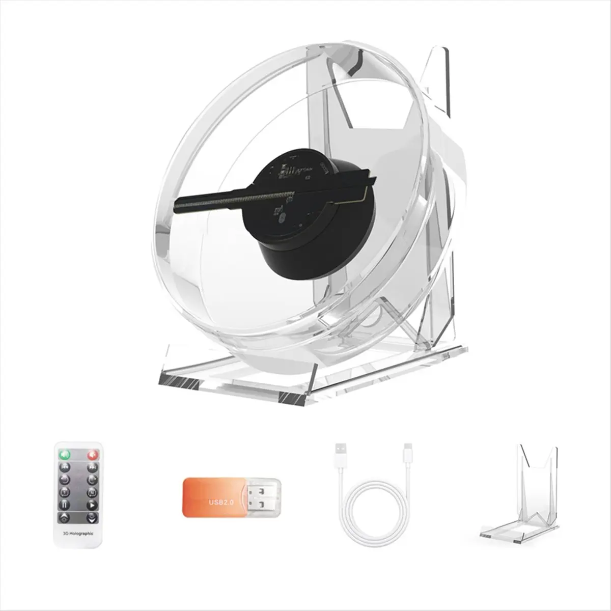 AABFK 3D Holographic Advertising Light Hologram Projector LED Desktop Screen Fan with Audio Playback Support Images and Video