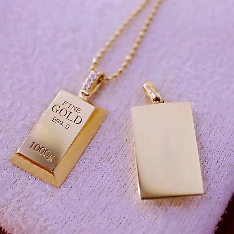 New Luxury Trendy Gold Plated Small Bars Bricks Pendant Necklaces for Women Link Chains Punk Fashion Jewelry Wedding Party Gift
