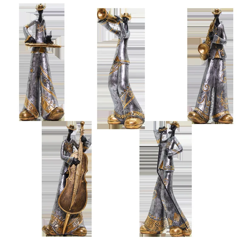 Vintage Band Art Creative Figurine Music Figure Decor for Living Room Bookshelf Wine Cabinet Light Luxury Resin Craft