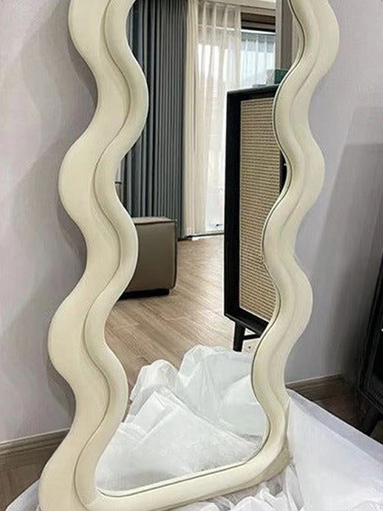 Velvet comfortable dressing mirror cream wind wavy full-length mirror creative porch floor mirror home