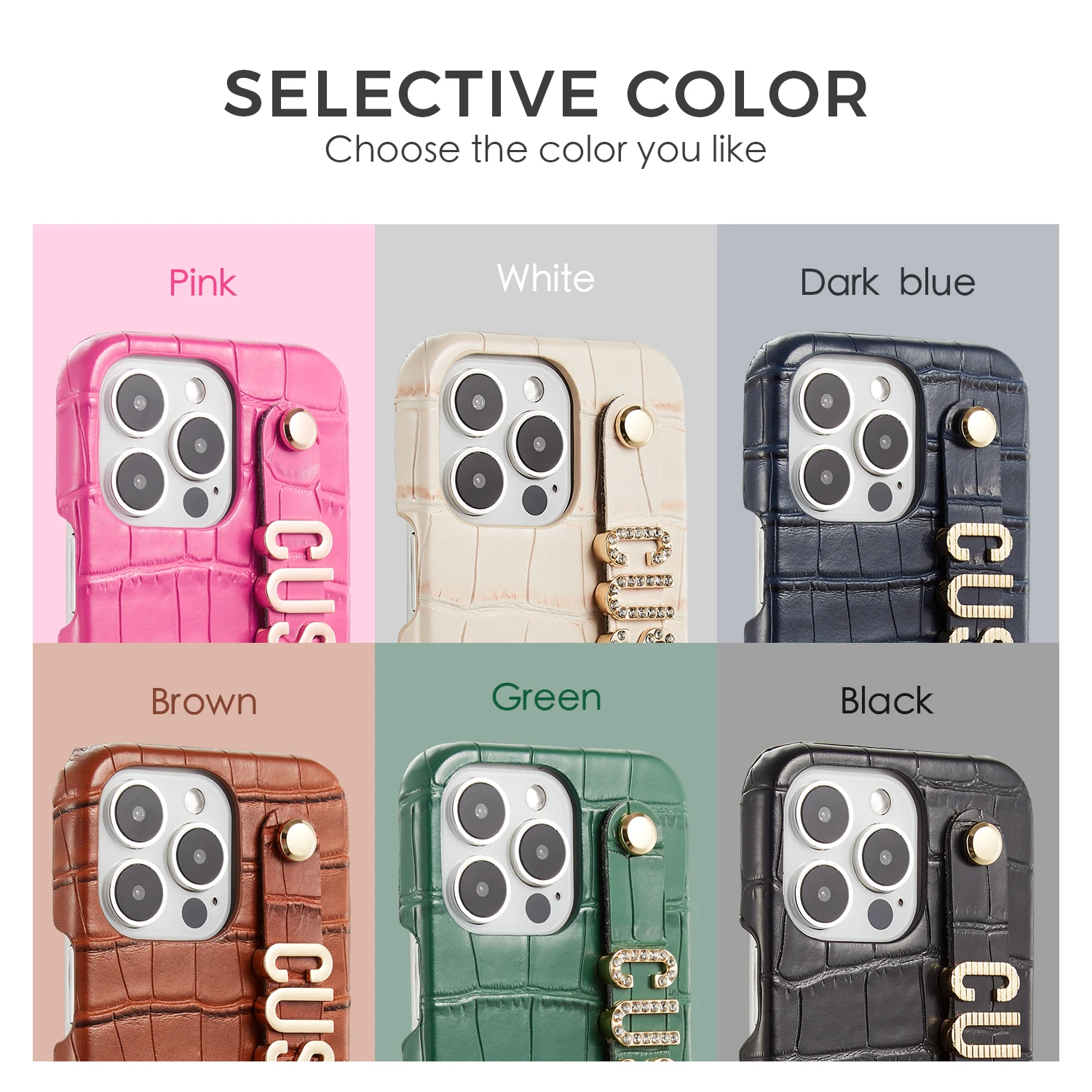 Luxury Crocodile Leather Custom Name Diamond Gold Letters Phone Case Cover For Iphone12 13 14 15Pro Max 7 8 Plus XS Brand Case