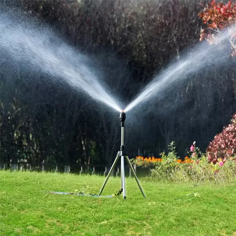 

360 Rotary Irrigation Sprinkler Head with Tripod Telescopic Support Automatic Rotating Sprayer Garden Lawn Watering Sprinkler