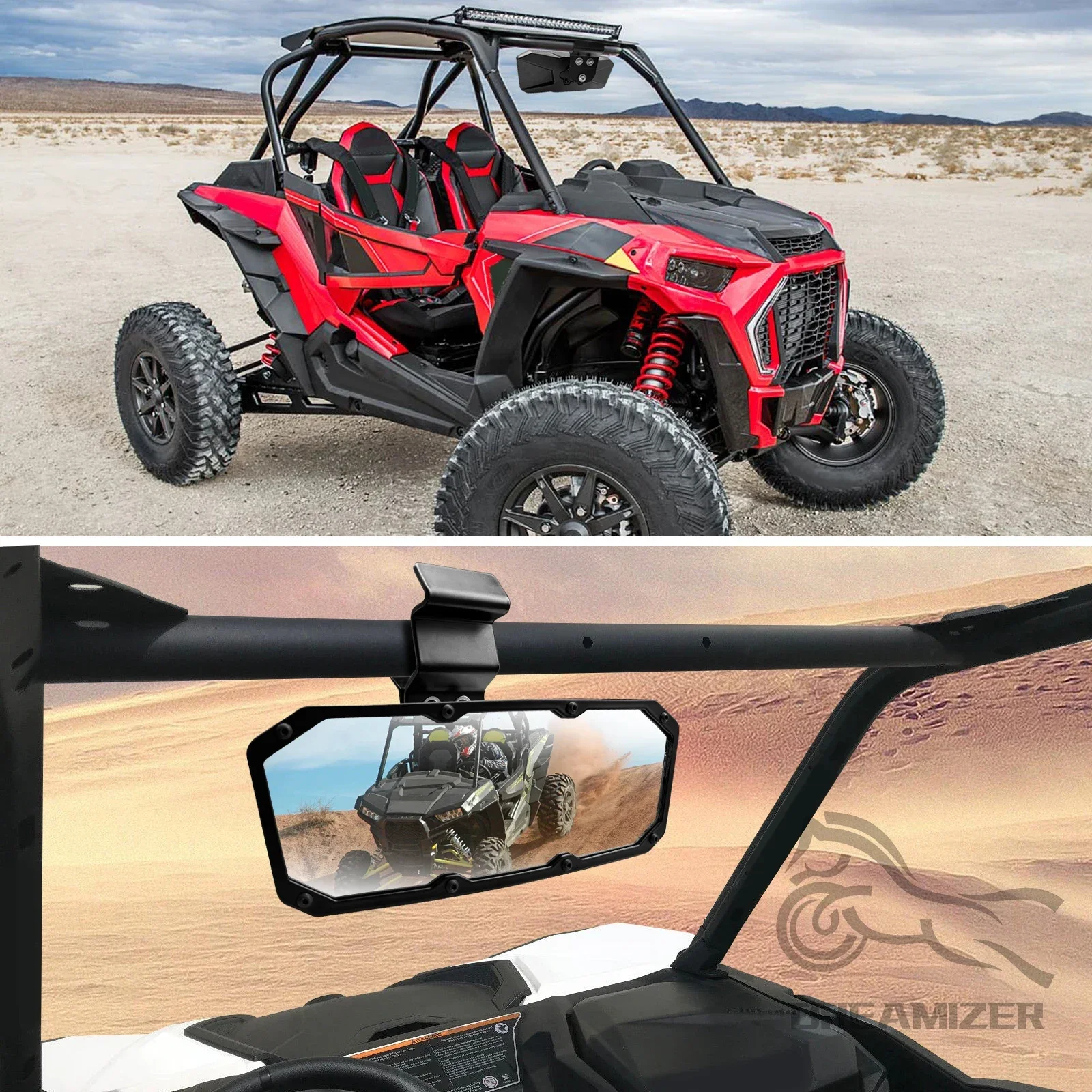 360°Adjustable UTV Off-road Center Rear View Mirror  for 2020+ Polaris RZR Pro XP 2/4、Turbo R /4、Pro R /4、RZR Trail /Trail S