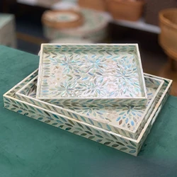 Storage Trays,European Shell Rectangular Rattan Tray, Bed and Breakfast Living Room Color Shell Fruit Plate,Snack Storage Plate