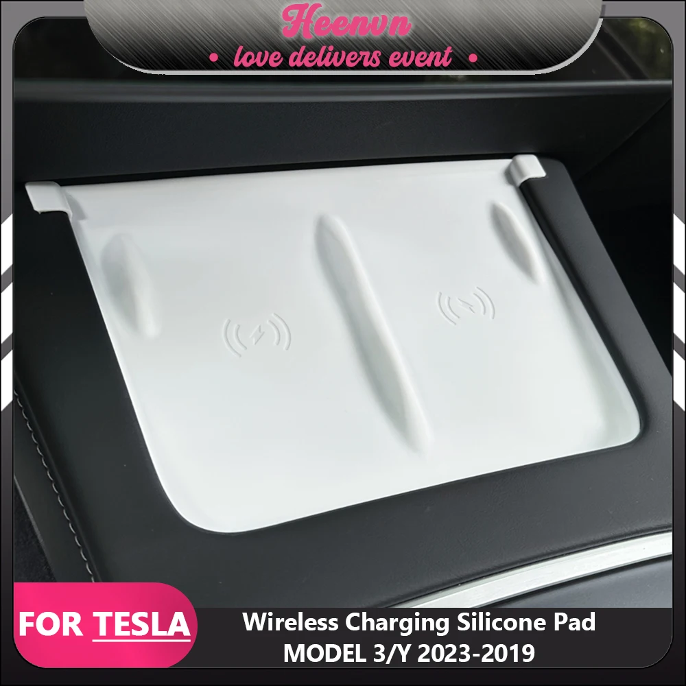 

Wireless Charging Silicone Pad For Tesla Model 3 Model Y 2023 Anti-Slip Center Console Phone Charging Mat Interior Accessories
