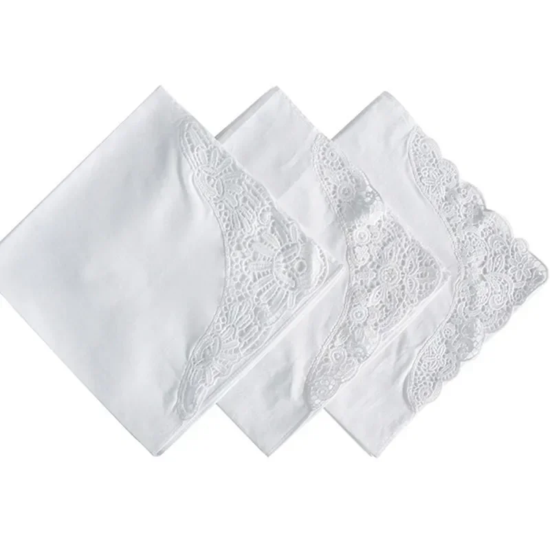 

3Pcs 35x35cm Square 100% Cotton White Cotton Lace Women Lady Hand Towel High Quality Handkerchief Wedding Party Gift