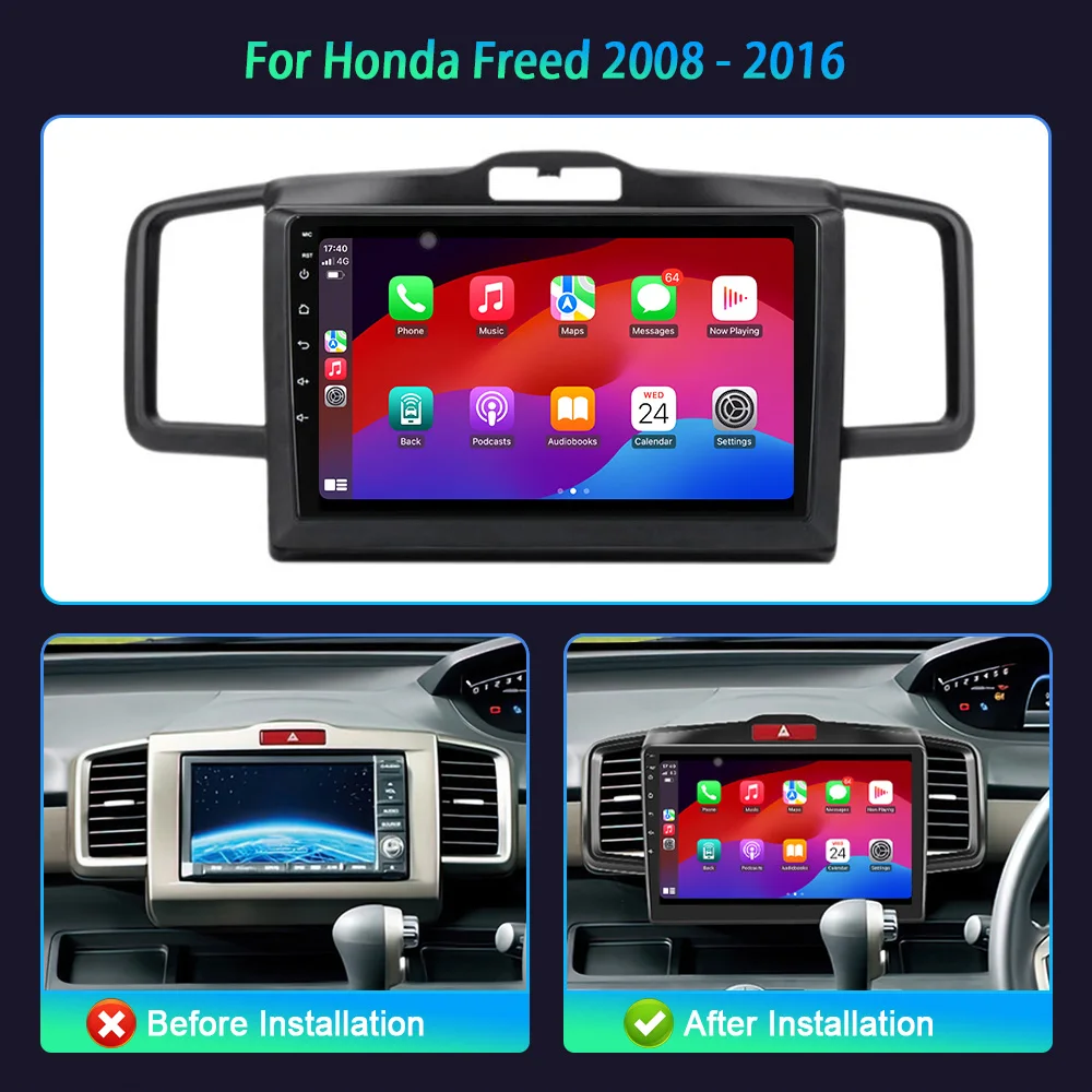 カーGPSマルチメディアラジオ,ステレオラジオ,タッチスクリーン,Bluetooth, Android 14,4G, 2008-2016,ワイヤレス,Carplay,Honda Freed用