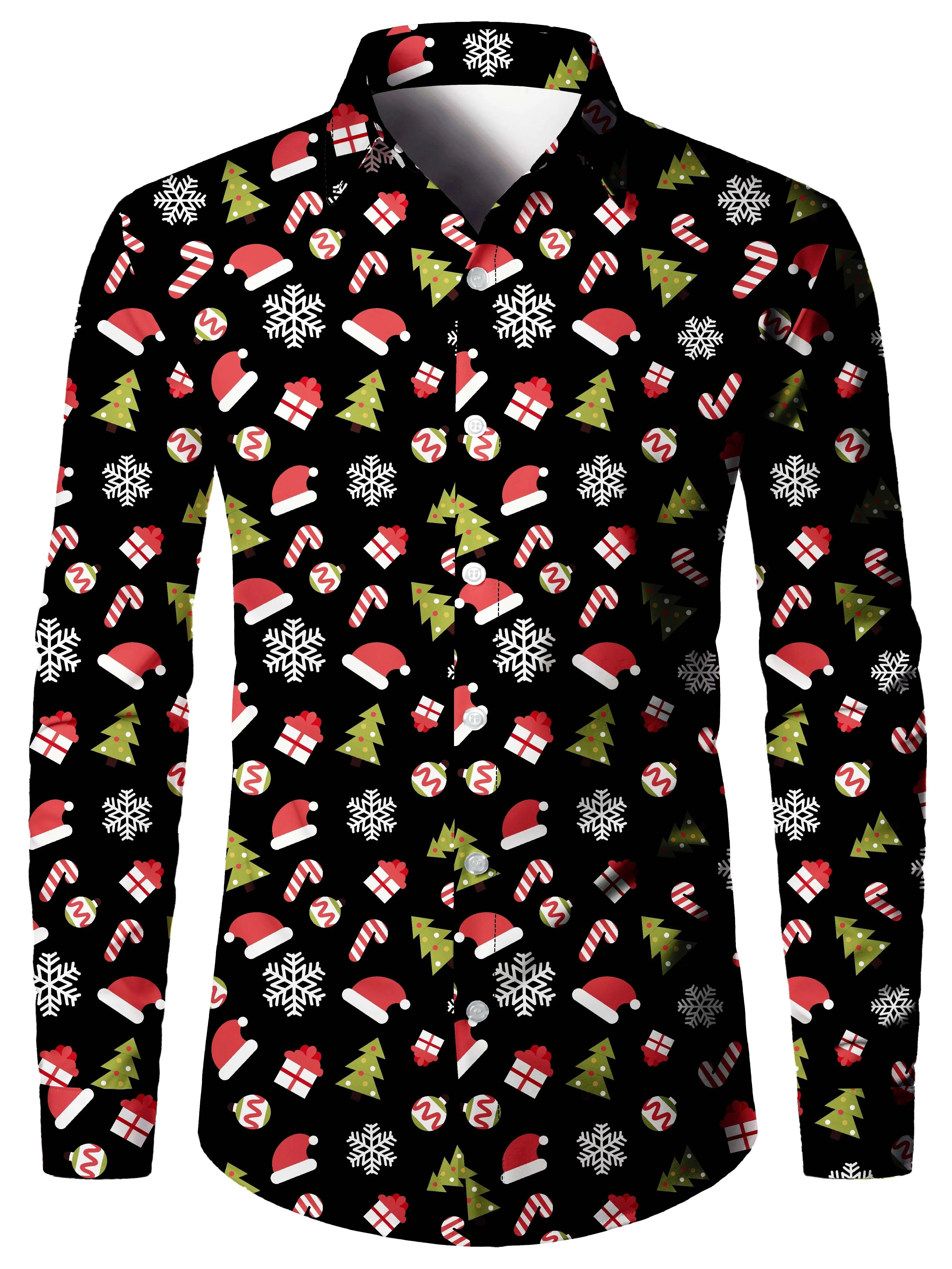 Hawaiian Christmas Theme Santa Claus Tree Shirt For Men Casual Vintage Tops 3d Printed Flower Long Sleeve Clothing Holidays Y2k