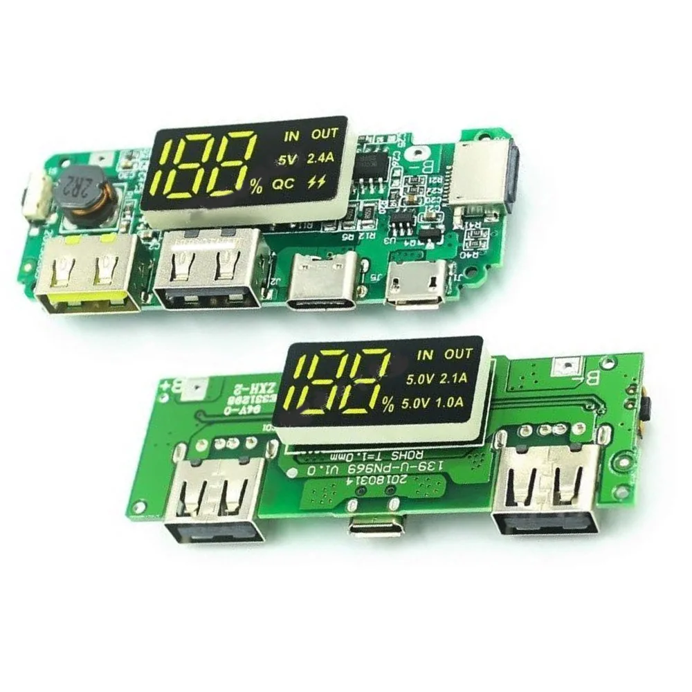 18650 lithium battery digital display charging module TYPE-C Micro USB 5v2.4a 2A dual USB output band display booster module