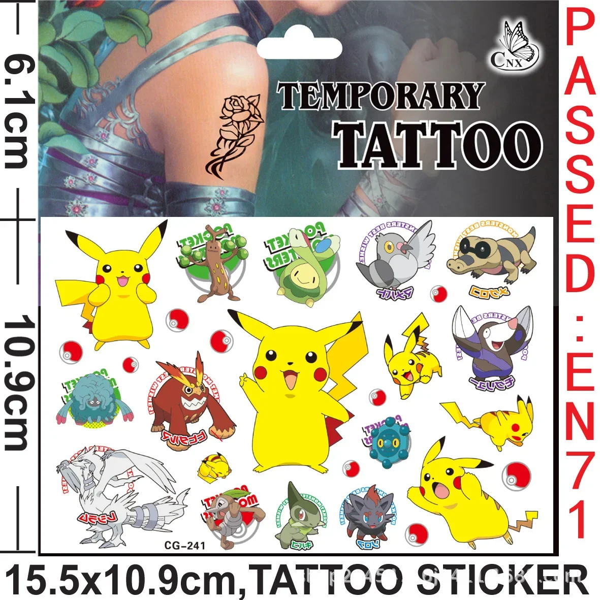 Adesivos de tatuagem pokémon à prova d'água, adesivo fofo de anime, suprimentos para festa de aniversário, decoração para crianças, brinquedo de recompensa, presente de natal