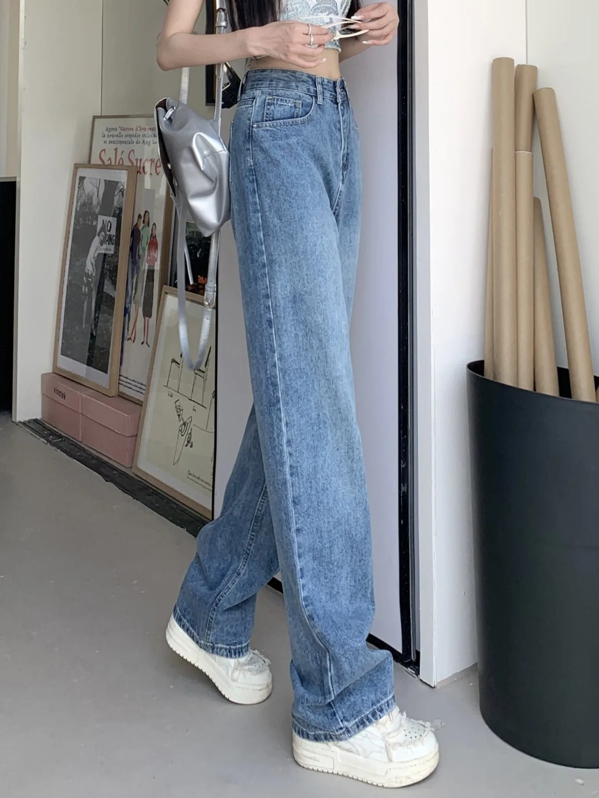 ZHISILAO Vintage Classic Blue Straight Jeans Women Loose High Waist Denim Pants Streetwear 2023