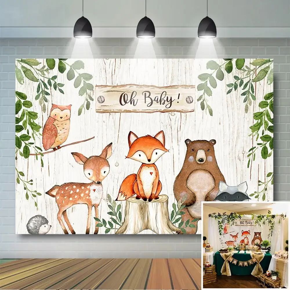 Woodland Baby Shower Birthday Backdrop Woodland Animals  Background Words Custom Woodland Birthday Baby Shower Party Decoration