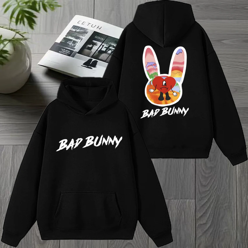 

Hot Rapper Bad Bunny Double Sided printed Hoodie 2025 New Men women harajuku fashion Sweatshirt Unisex Fleece Casual pullover