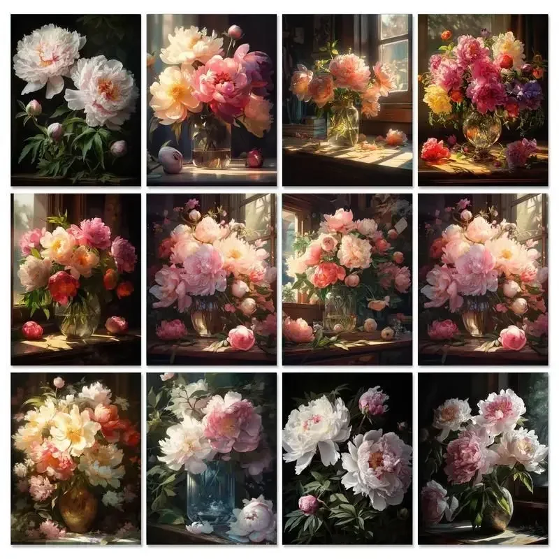 

133373 Painting By Numbers For Handiwork Pink White Flowers Paint Kit For Adults Wall Art On Canvas Gift Diy Crafts