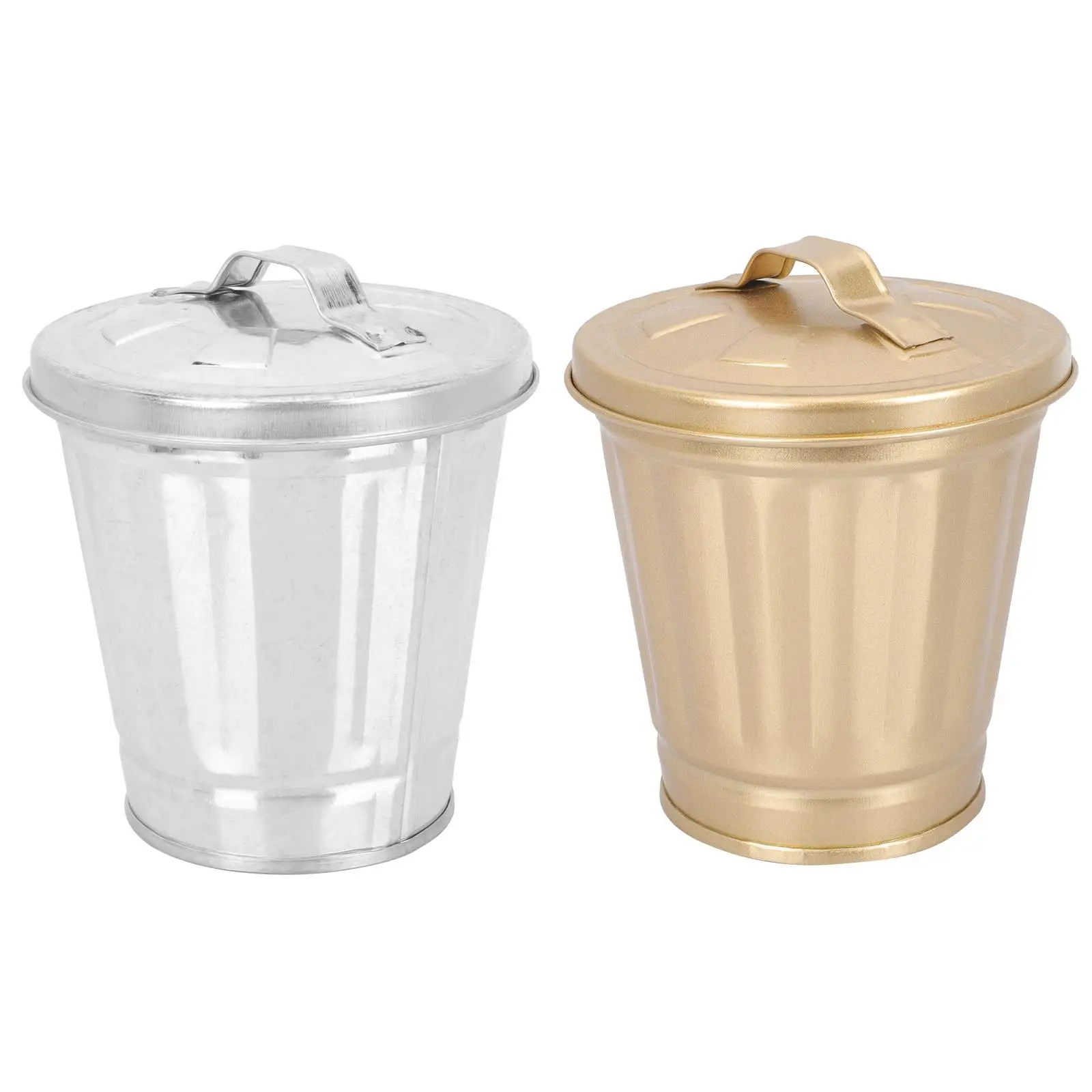 

2 Pcs Small Paper Cup Garbage Desktop Trash Can Iron Bin Vintage Miniature Rubbish with Lid