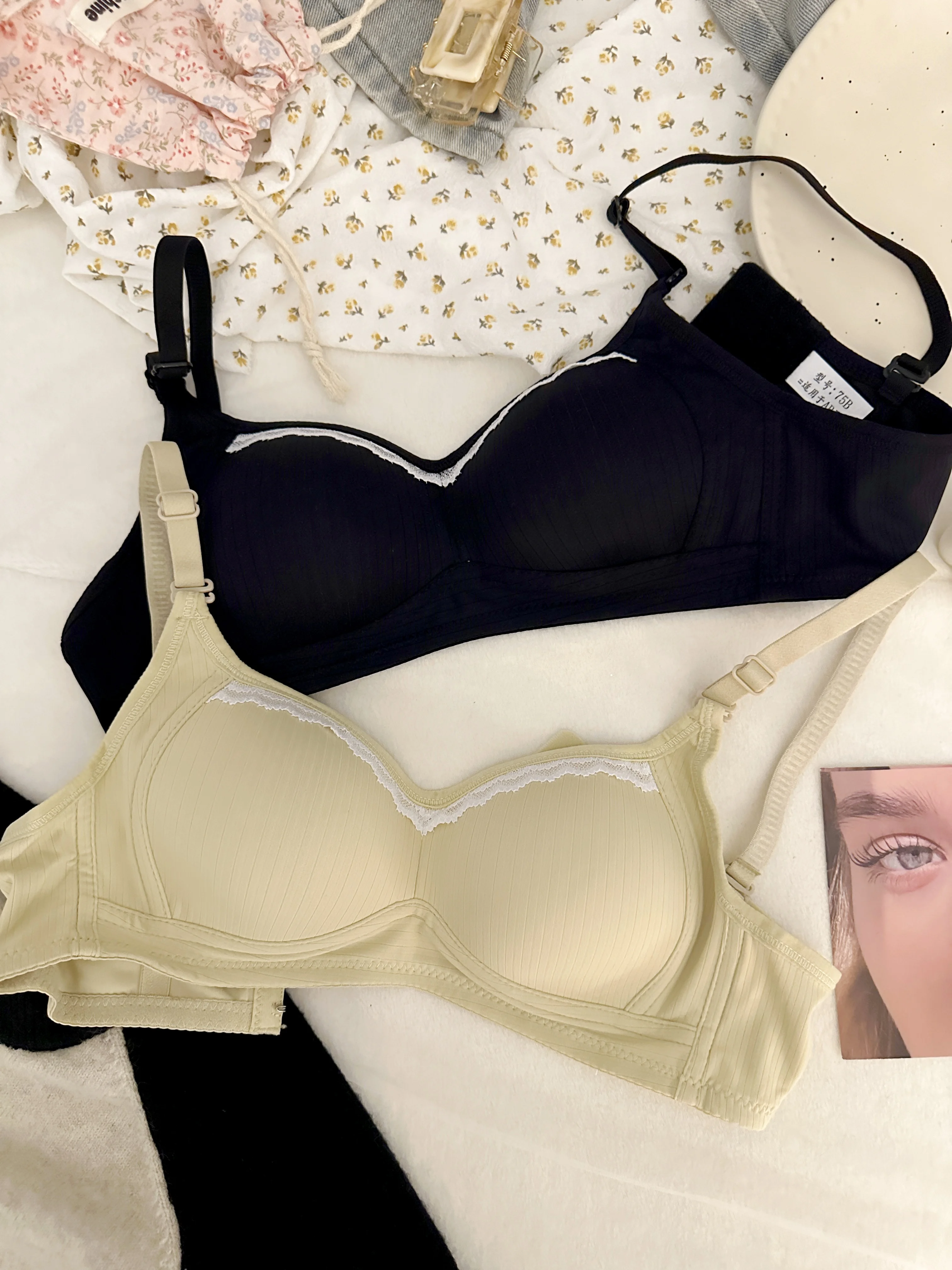 

Underwear female thin without steel ring small breasts up support lingerie lace edge comfortable breathable bra