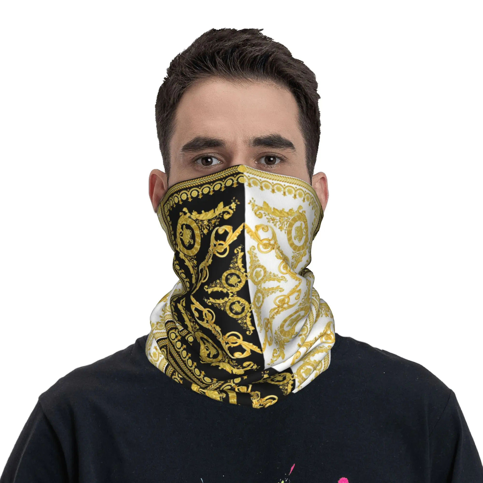 

Baroque Greek Ornament Goldenmeander Meandros Bandana Neck Cover Printed Wrap Scarf Headwear Hiking Fishing for Men Women Adult