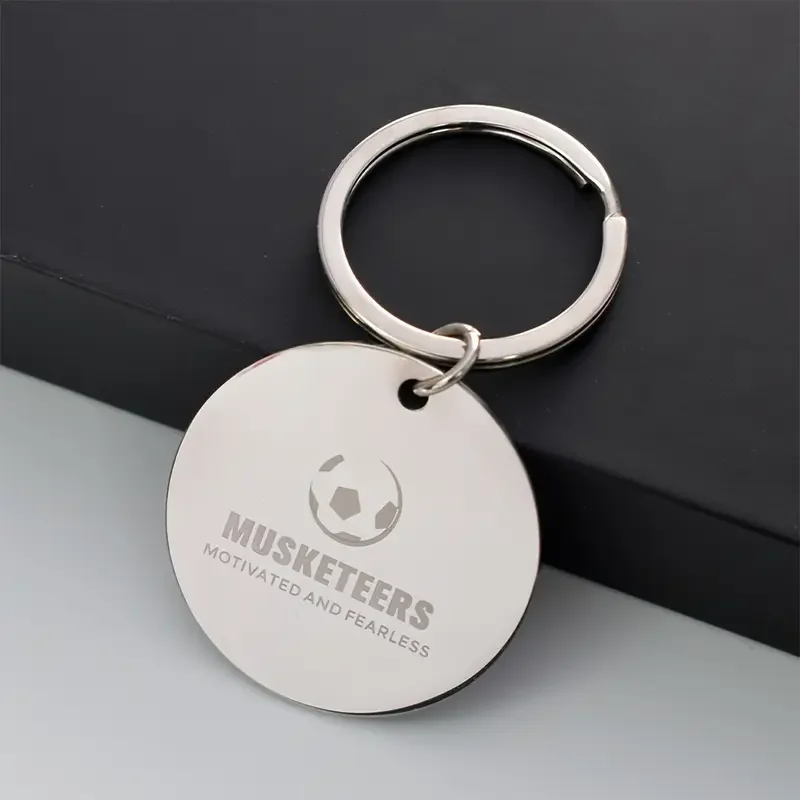 Personalised laser engraved double-sided stainless steel round heart-shaped dog keyring with pet name tag, personalised keyring