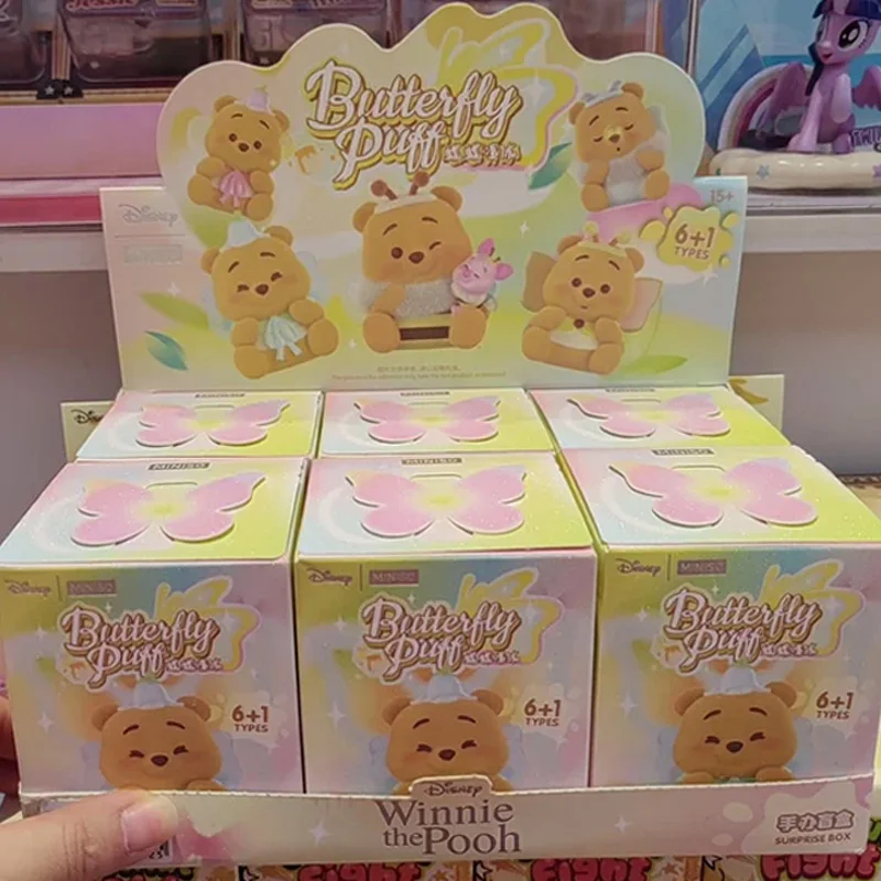 Disney Winnie The Pooh Butterfly Puff Series Blind Box Baby Pooh Anime Doll Mystery Box Action Figure Toy Gifts Surprise Bag