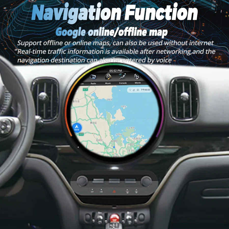 11.8inch Android 14 Multimedia Player For BMW Mini Cooper Countryman F60 2017-2025 Navigation GPS Carplay Stereo Audio Bluetooth