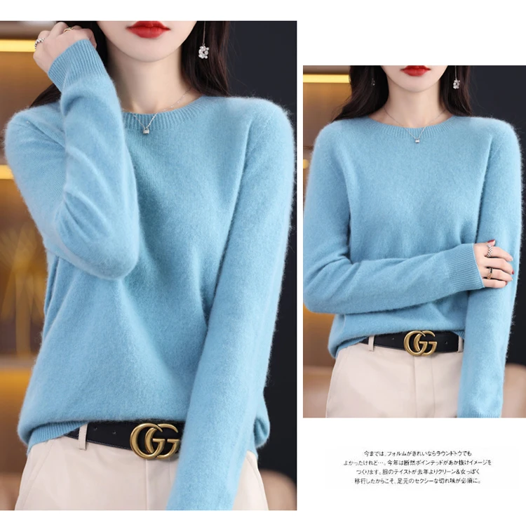 2026 New Cashmere Basic Top Long Sleeve Women O-Neck Knitted Sweater 100% Pure Merino Wool Pullover Clothing Knitwear Traf