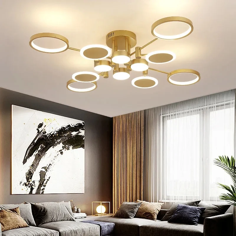 

Modern Gold LED Chandelier Lighting For Living Study Bedroom Lamps Indoor Lighting Round Foyer Lustre Chandeliers Luminaire