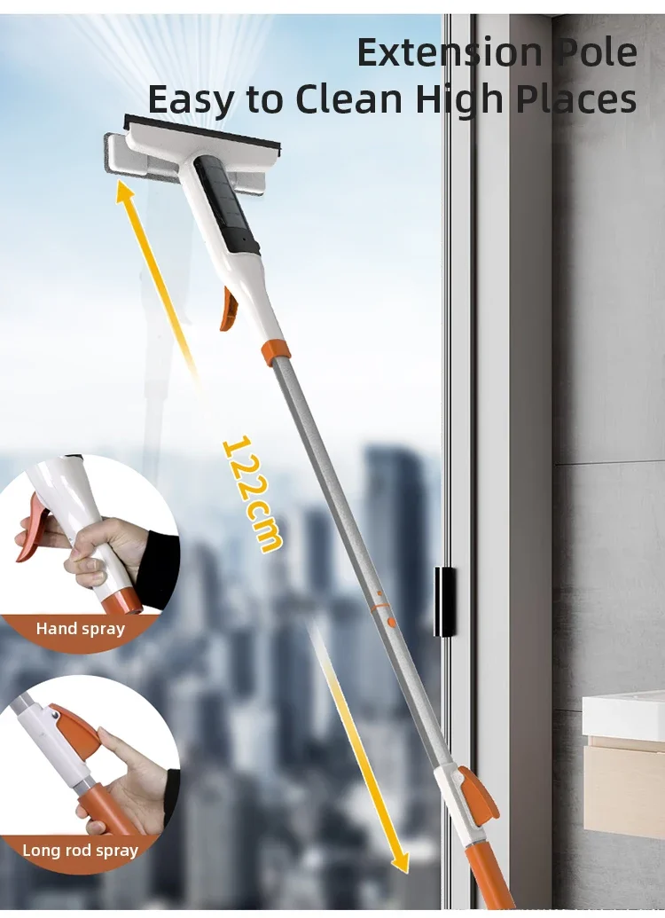 Herramienta de limpieza de ventanas de doble cara, herramientas de limpieza de ventanas con mango de fregado por pulveri