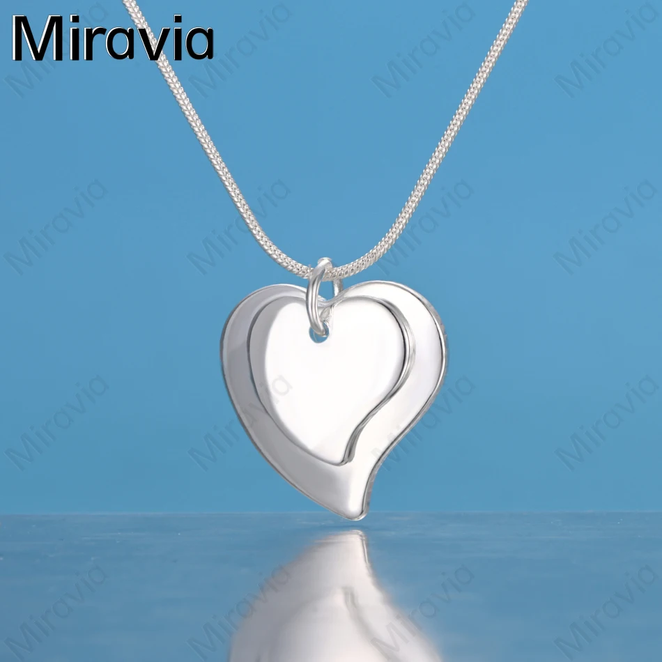 

Miravia 925 Sterling Silver Glossy Double Heart Pendant Necklace Daily Accessory Women'S Simple And Elegant Jewelry