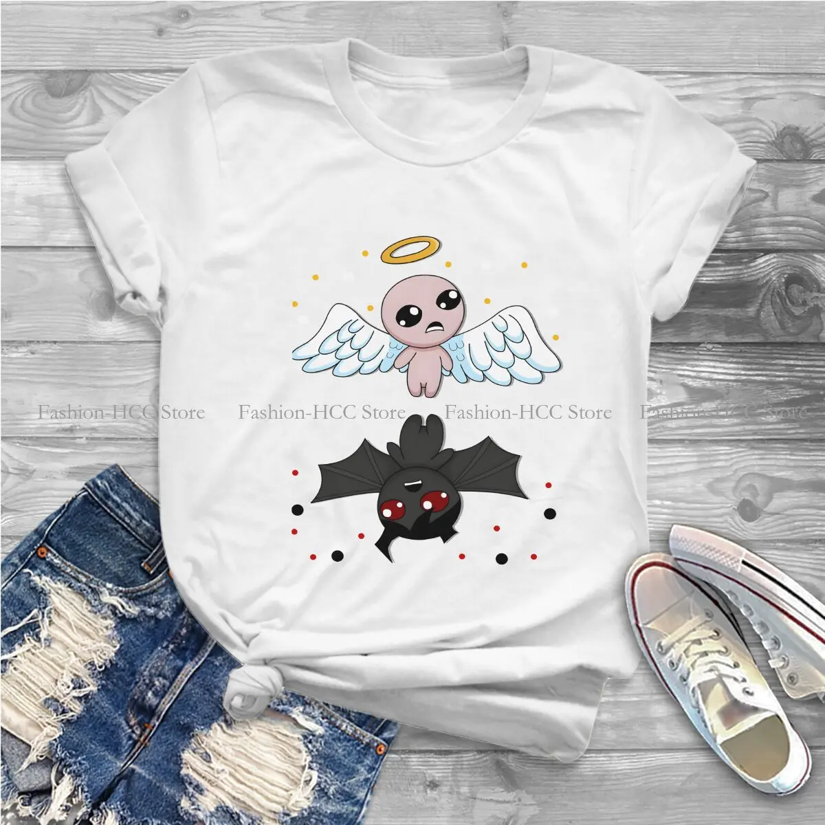 Angels And Demons Round Collar Polyester TShirt The Binding Of Isaac Game Basic T Shirt Woman's Tops Fashion