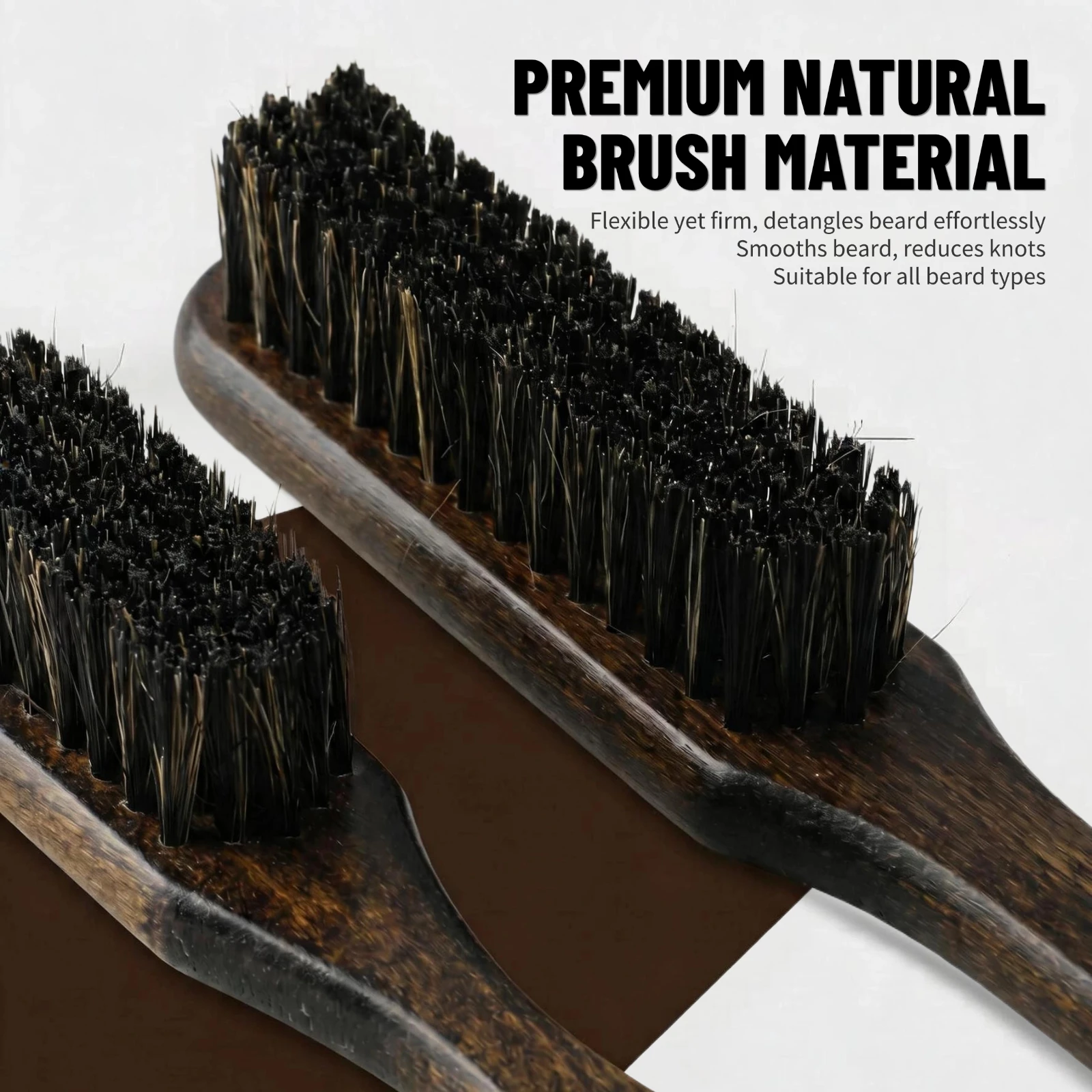 2PCS Set Professional Wooden Hair Brush Boar Bristle Beard Brush Round Curly Hair Volumizing Brush Anti‑Static Hair Styling Tool