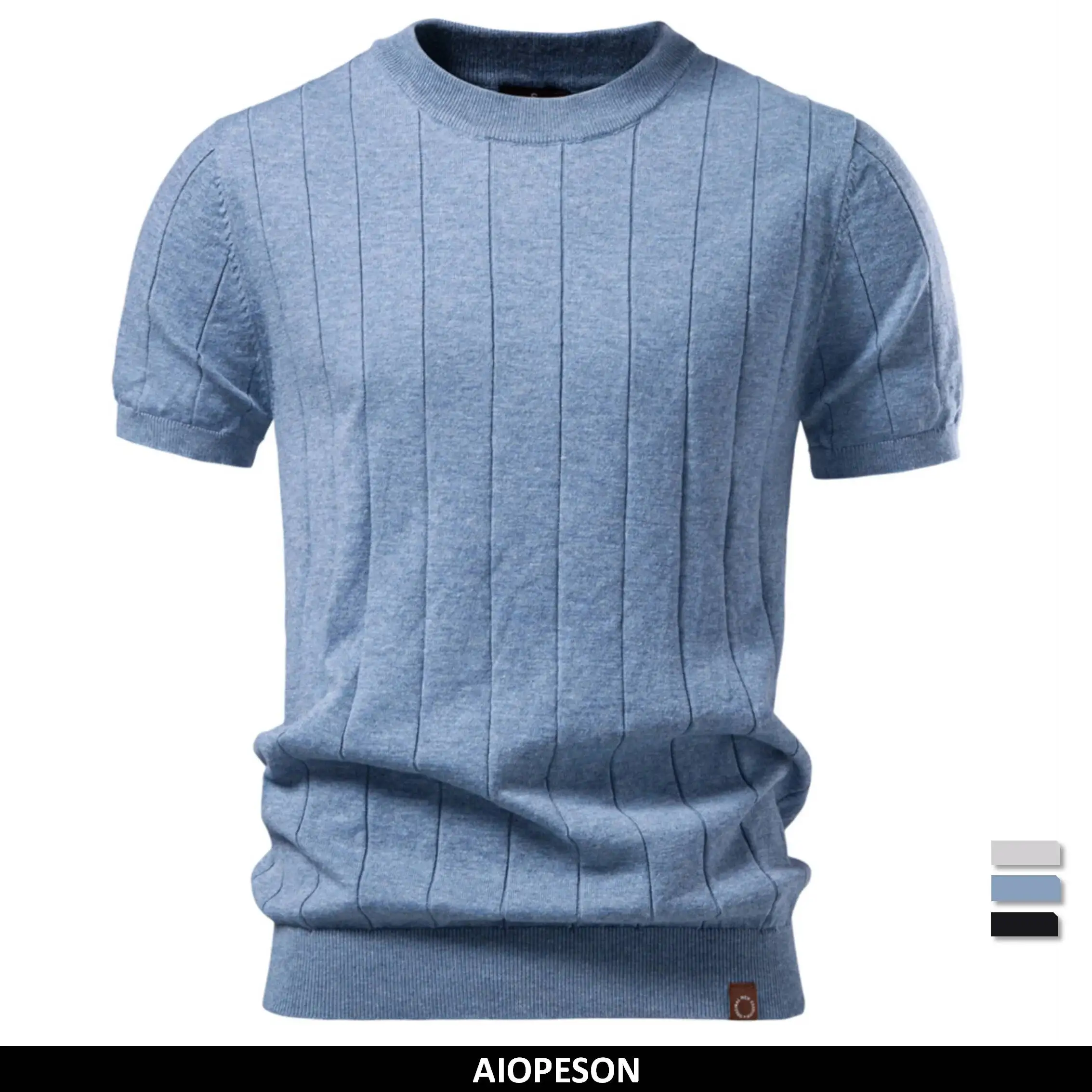 

Cotton Stripe T-Shirts For Men Solid Color O-Neck Soft Touch Comfortable Casual Summer Wear Top