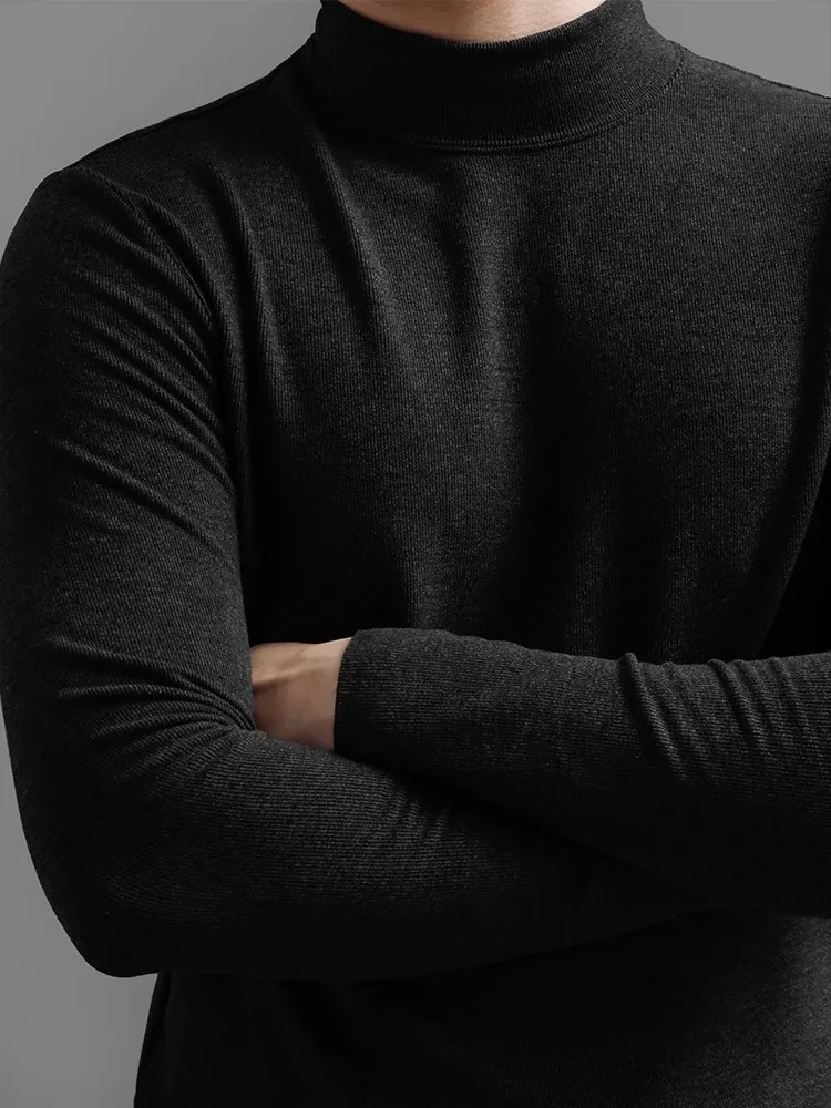 Men's Thermal Base Layer Shirt Autumn Winter Half Turtleneck Warm Inner Wear Double-Sided Brushed Mid-Neck Long Sleeve T-Shirt