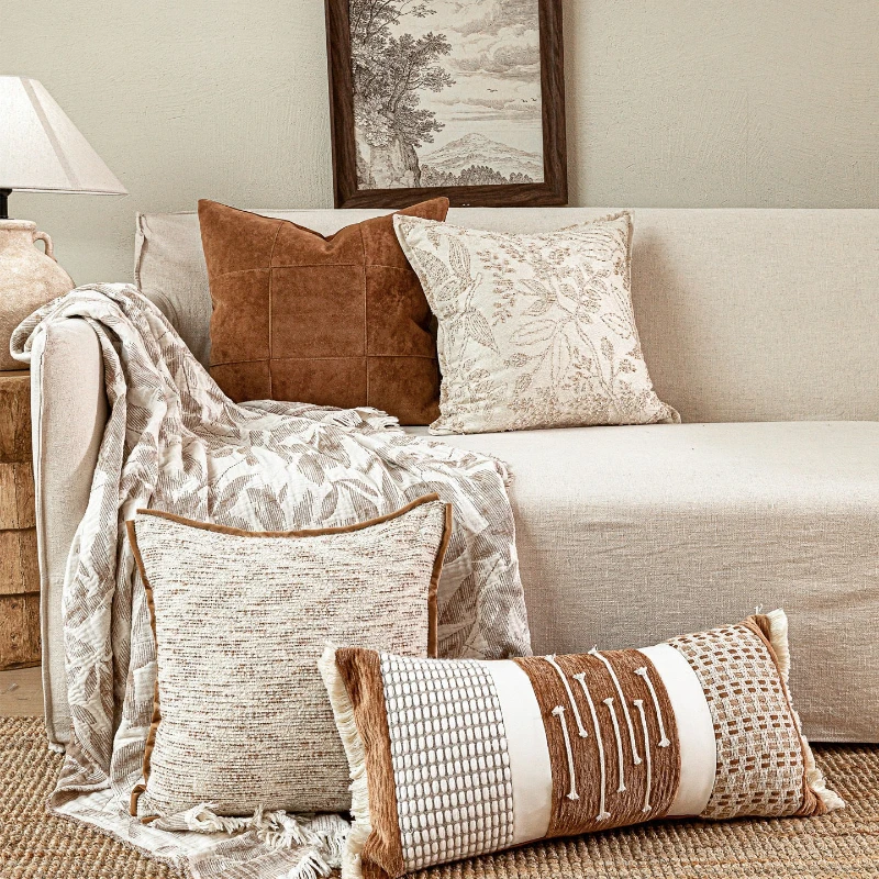 30X50/45X45/50X50CM Beige Yellow Throw Pillow Cover Homestay Stamping Waist Cushion Cover Decor Home Decorative Pillowcase