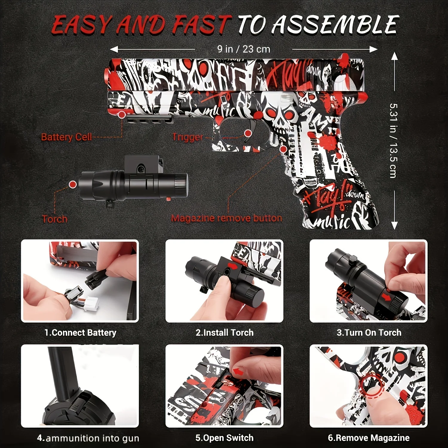 Blaster Gun， Electric ball blaster pistol, high-performance Orbeez gun cool toy gun, outdoor activity splash ball toy shooting g