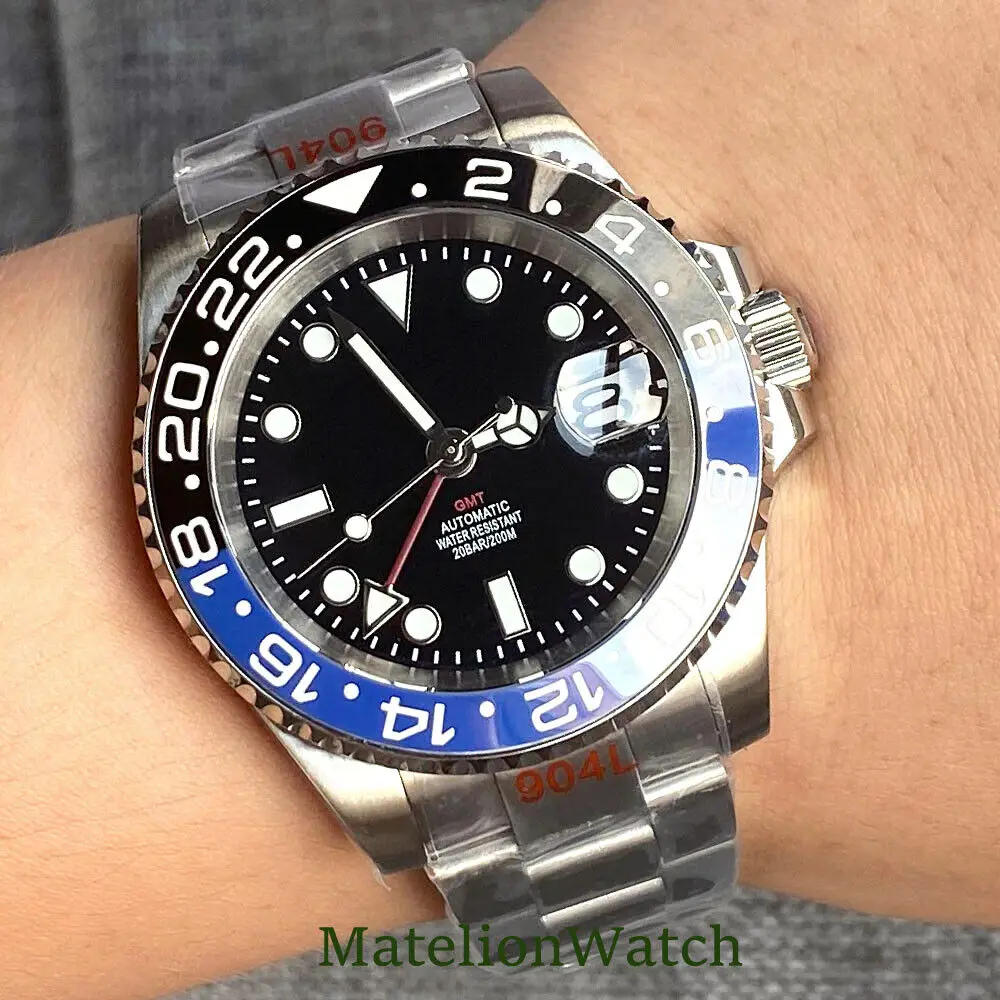 

NH34 40mm Automatic Watch For Men GMT Watches Black Dial Sapphire Crystal Date