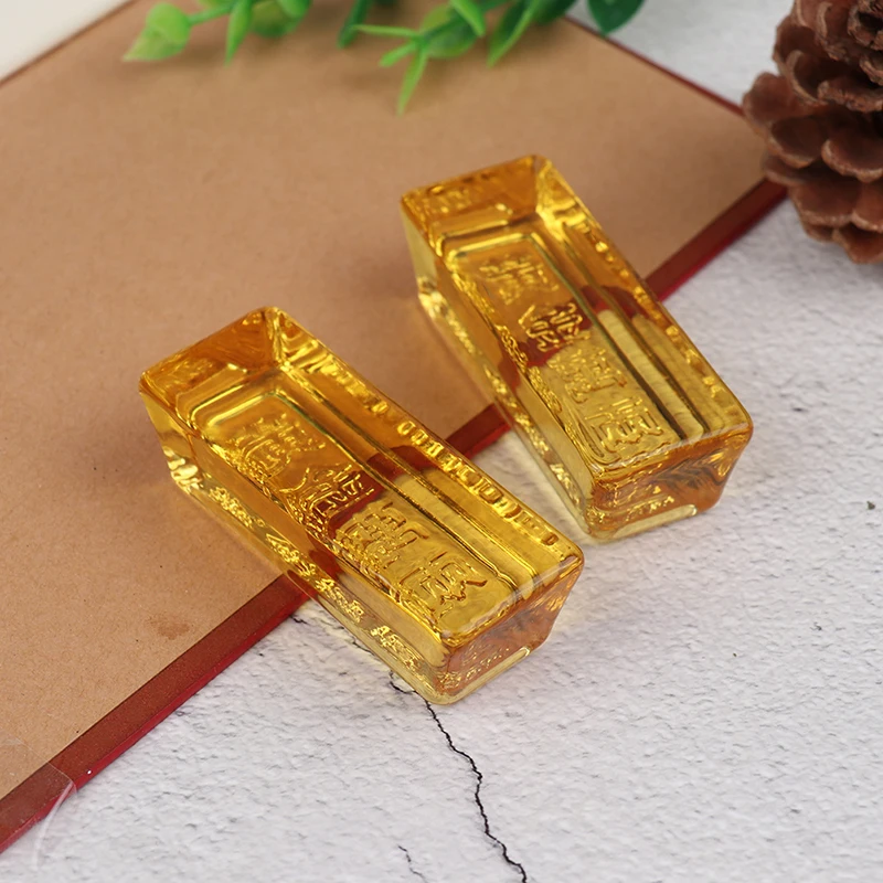 1 Pc Feng Shui Chinese Yellow Crystal Gold Ingot For Wealth Lucky Small Ornaments Home Decoration