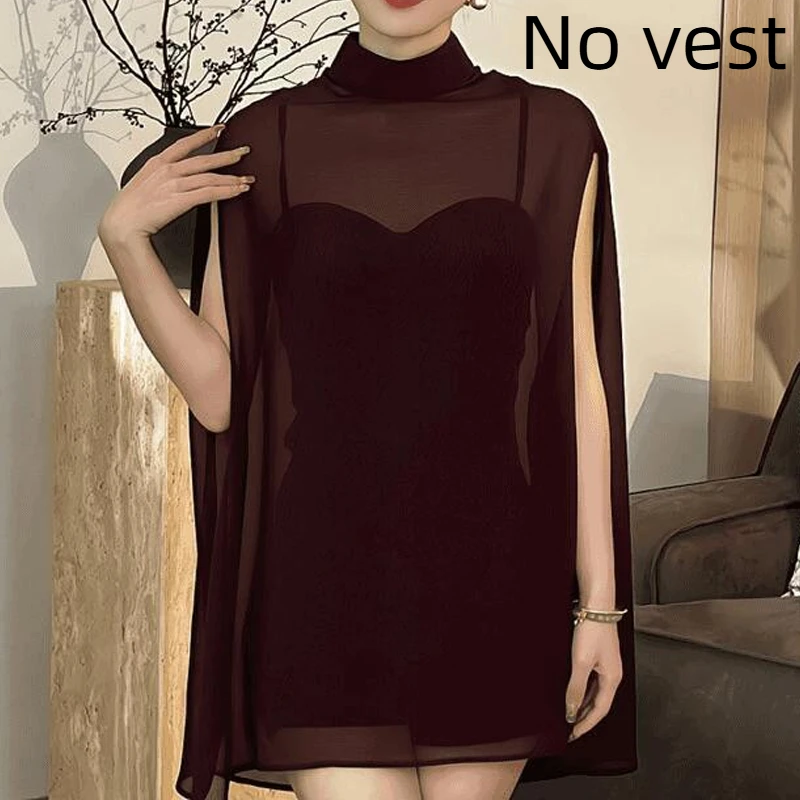 Chiffon Thin Irregular Temperament Blouse Summer Sleeveless Solid Simplicity Elegant Shirt Tops Fashion Vintage Women Clothing