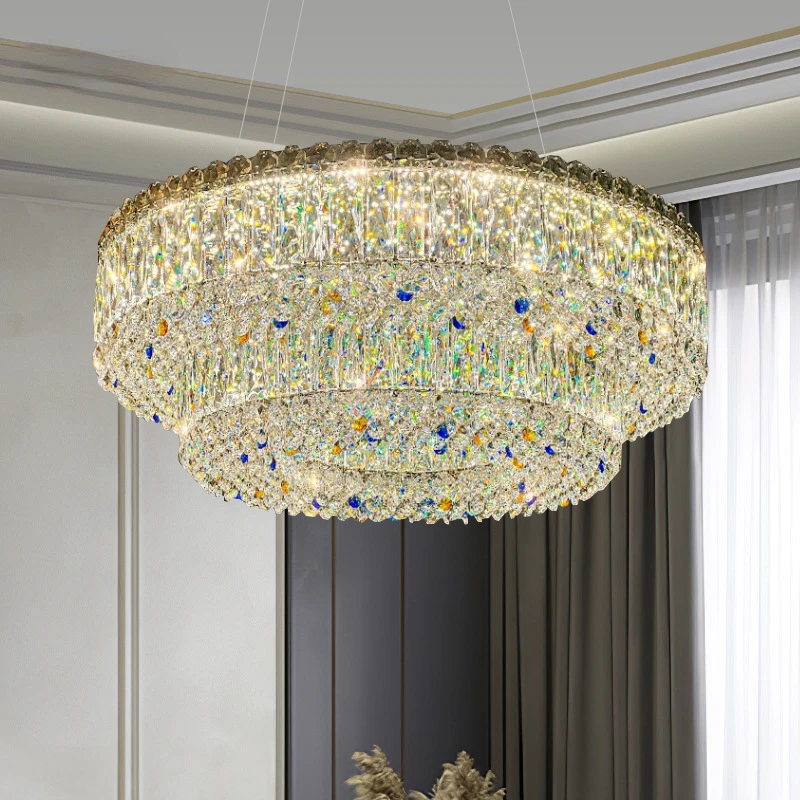 

Luxury Living Room LED Colourful Crystal Chandelier Home Decor Dining Room Ceiling Lighting Hotel Lobby Dimmable Pendant Lamps