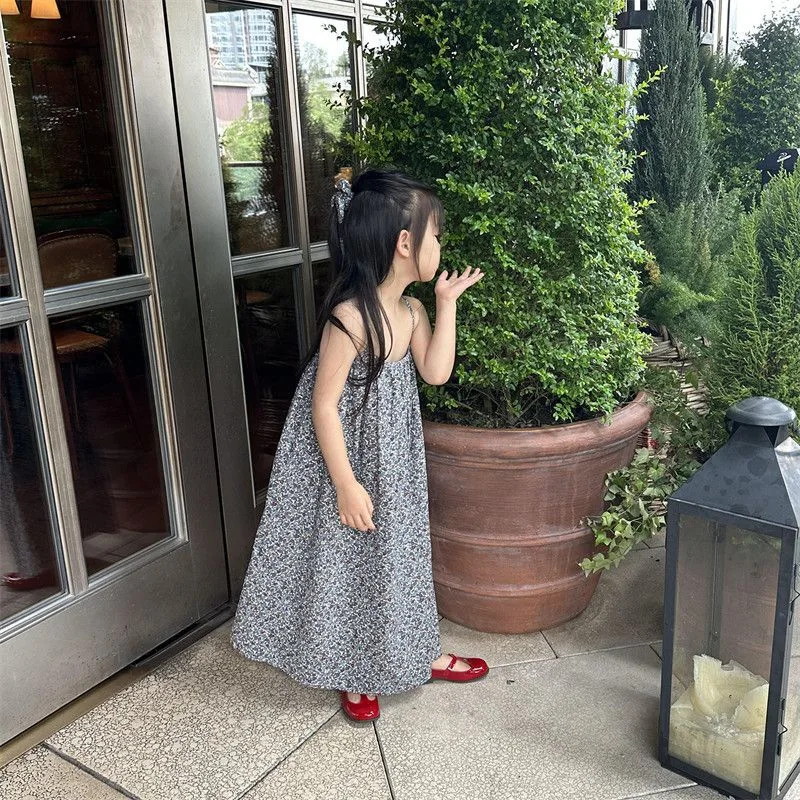 Girl Summer Dress Babys Korean Version Floral Backless Beach Princess Suspender Dress