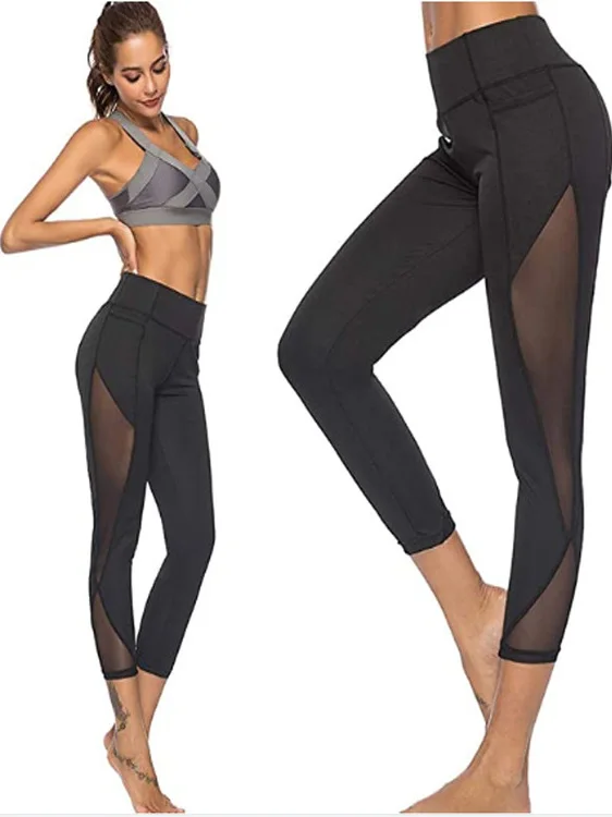 

Women's High-Waisted Me Lace Leggings Slimming Color Base Layer Pants Long Pants Cosite Fabric Folded