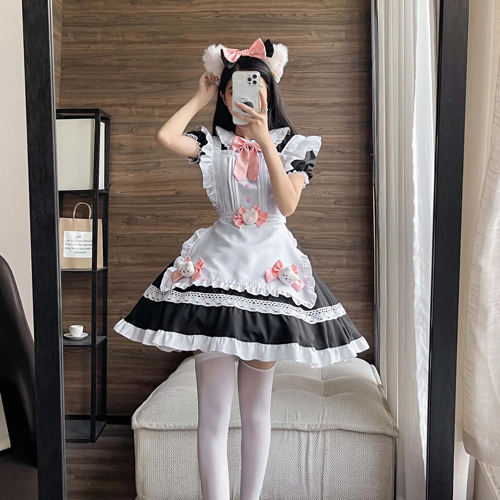 Uniforme de Demoiselle d'Honneur Sexy à Manches Courtes pour Femme, Costume de Batterie Kawaii, Cosplay, Robe de Chat, Nministériels d Papillon, Costume de Sous-Vêtements de Bande de Sauna